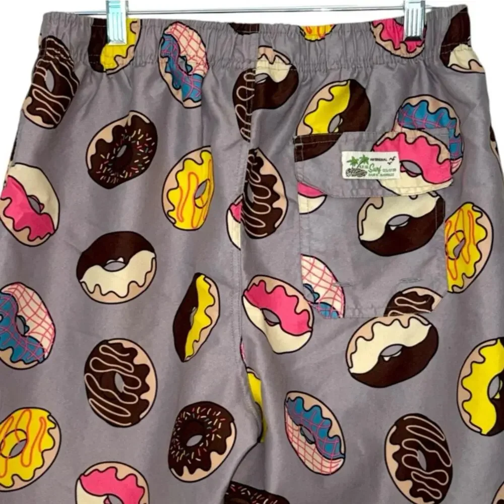 US Surf Club Mens Bathing Suit, Swimsuit Colorful Donut Print Gray Size Large